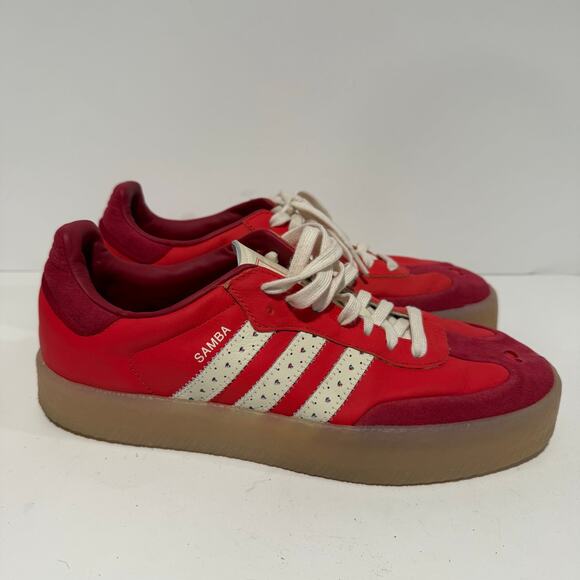 Adidas Women's Samba Valentine's Day Sneakers Red Pink 10 Platform Leather - Picture 1 of 9